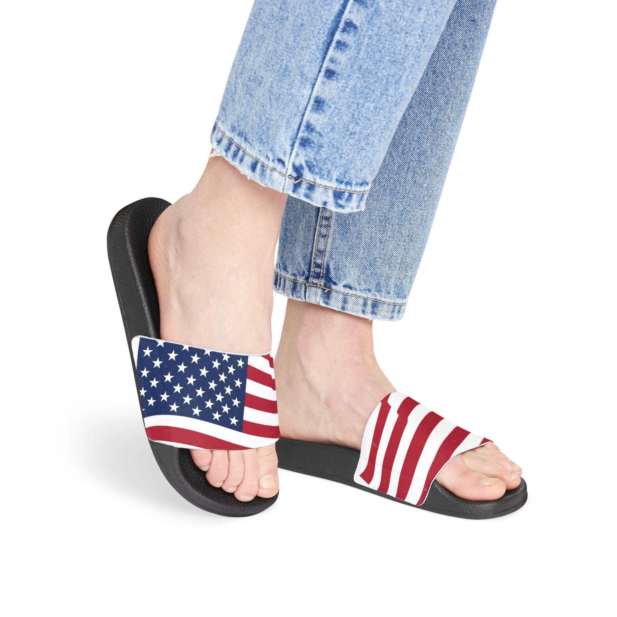American Flag Slide Sandals — Women's Removable- Strap Patriotic Pool Slides - Image 6