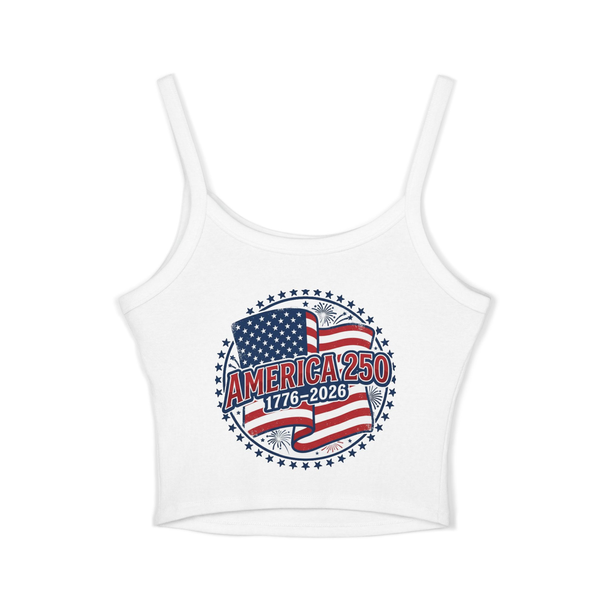 America 250 Crop Tank Top — 1776–2026 Patriotic Spaghetti Strap Tank